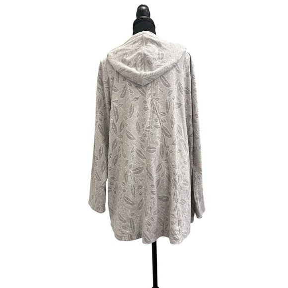 Soft Surroundings Sweatshirt Jacket Size XL Light Gray Leaf Print Hooded - Picture 3 of 6